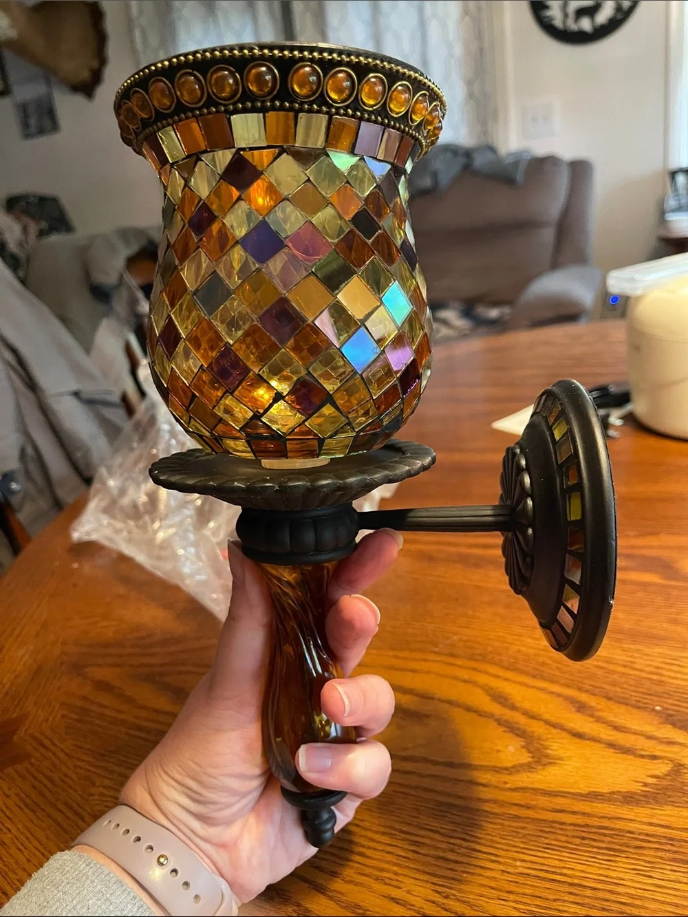 PartyLite Amber Mosaic Jewel-Accent Glass Candle Holder - Picture 4 of 6